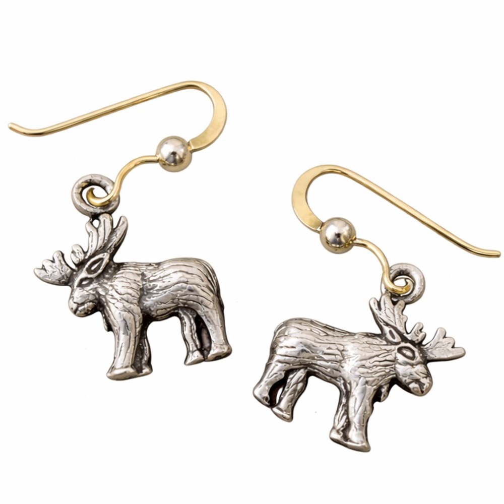 Sterling Silver Moose Earrings 925 Dangle Wildlife Cabin Rustic Outdoor Jewelry - Picture 2 of 4